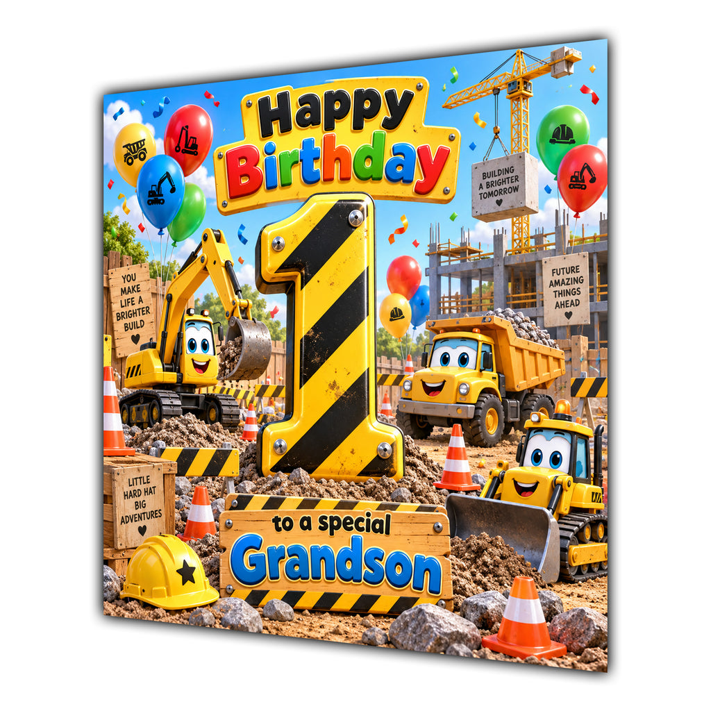 Grandson 1st Birthday Card Construction Diggers
