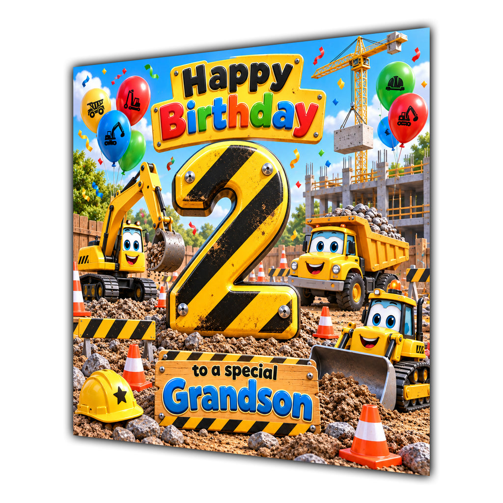 Grandson 2nd Birthday Card Construction Diggers