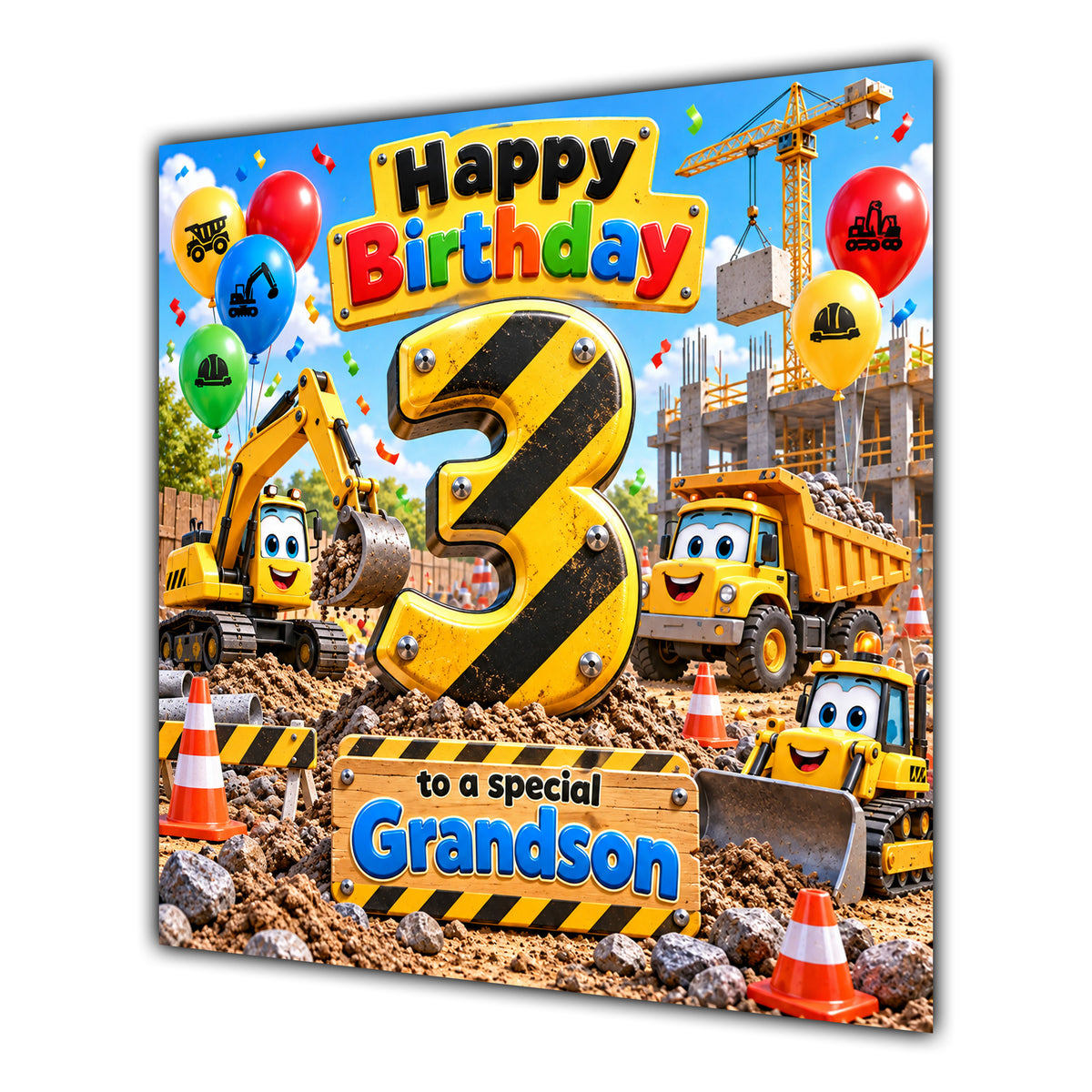 Grandson 3rd Birthday Card Construction Diggers