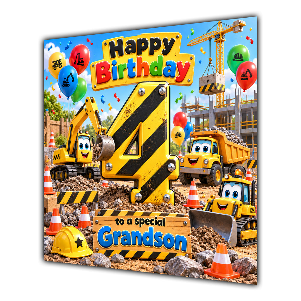 Grandson 4th Birthday Card Construction Diggers