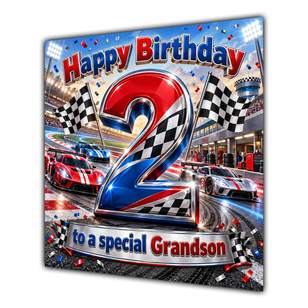Grandson 2nd Birthday Card Racing Cars