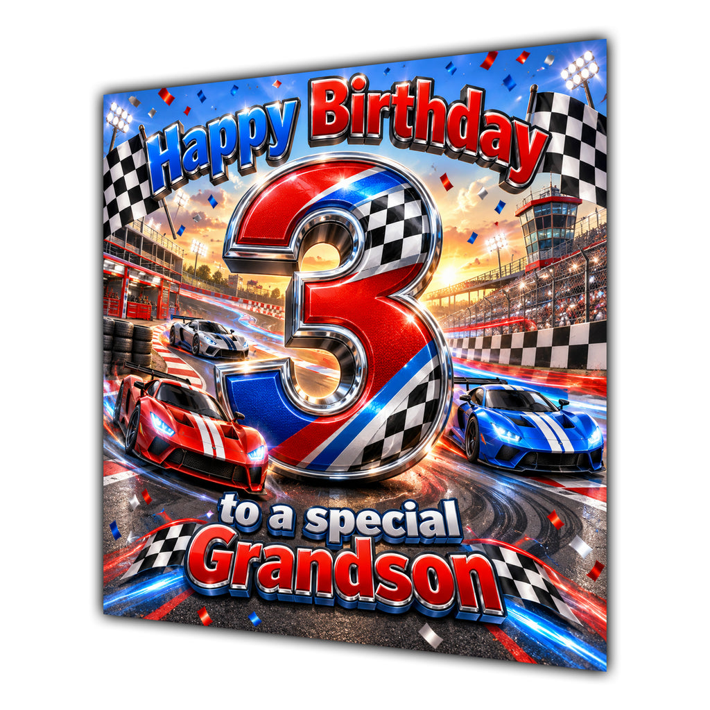 Grandson 3rd Birthday Card Racing Cars