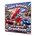 Grandson 4th Birthday Card Racing Cars