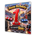 Son 1st Birthday Card Racing Cars
