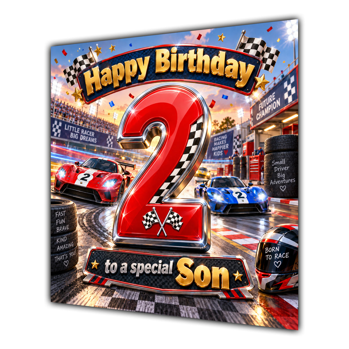 Son 2nd Birthday Card Racing Cars