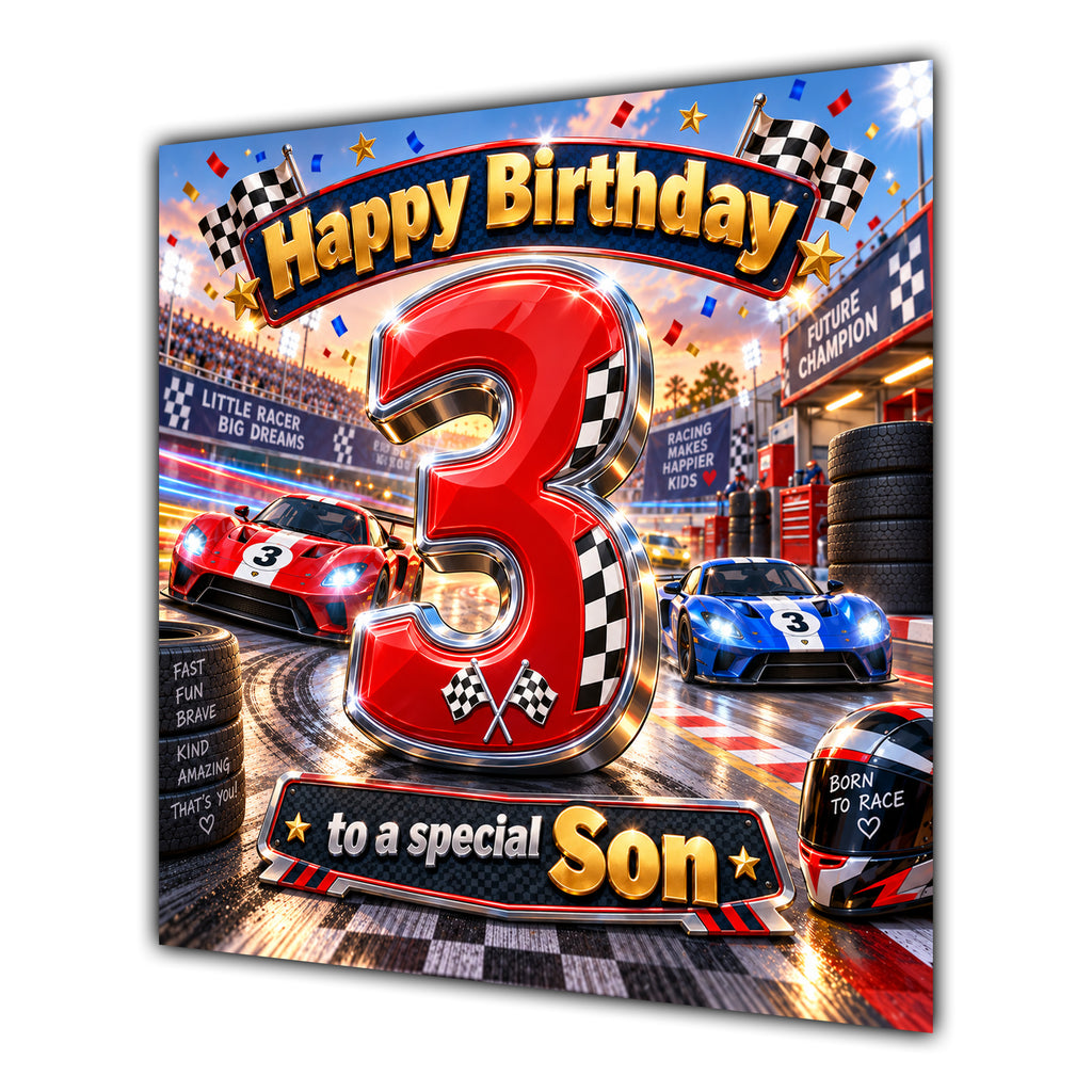 Son 3rd Birthday Card Racing Cars