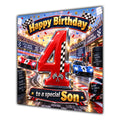 Son 4th Birthday Card Racing Cars