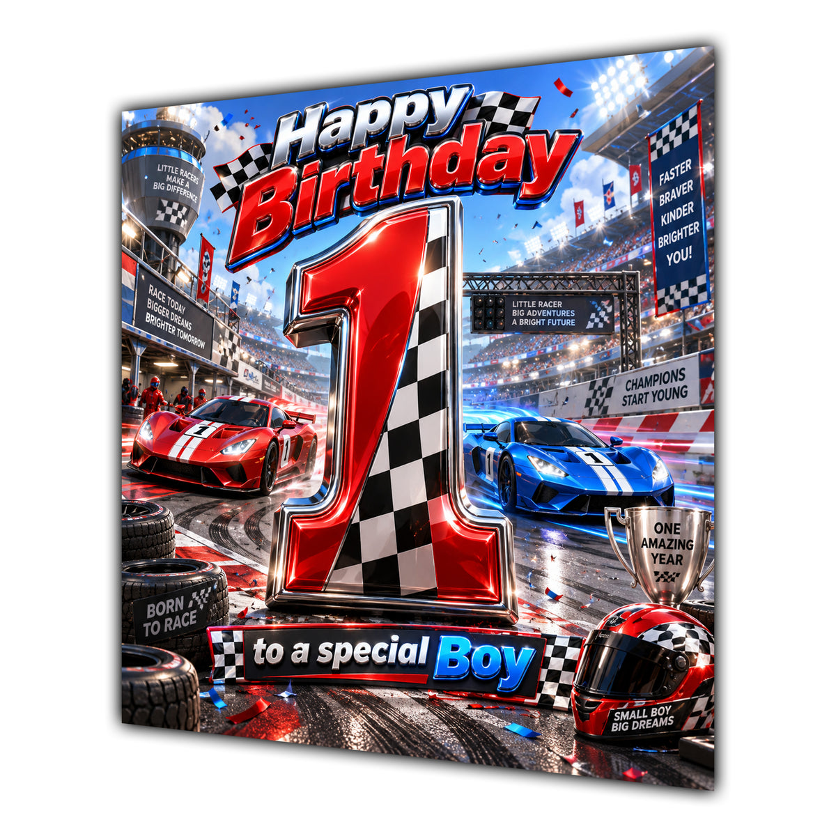 Boy 1st Birthday Card Racing Cars