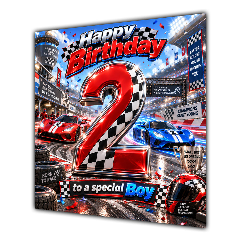 Boy 2nd Birthday Card Racing Cars
