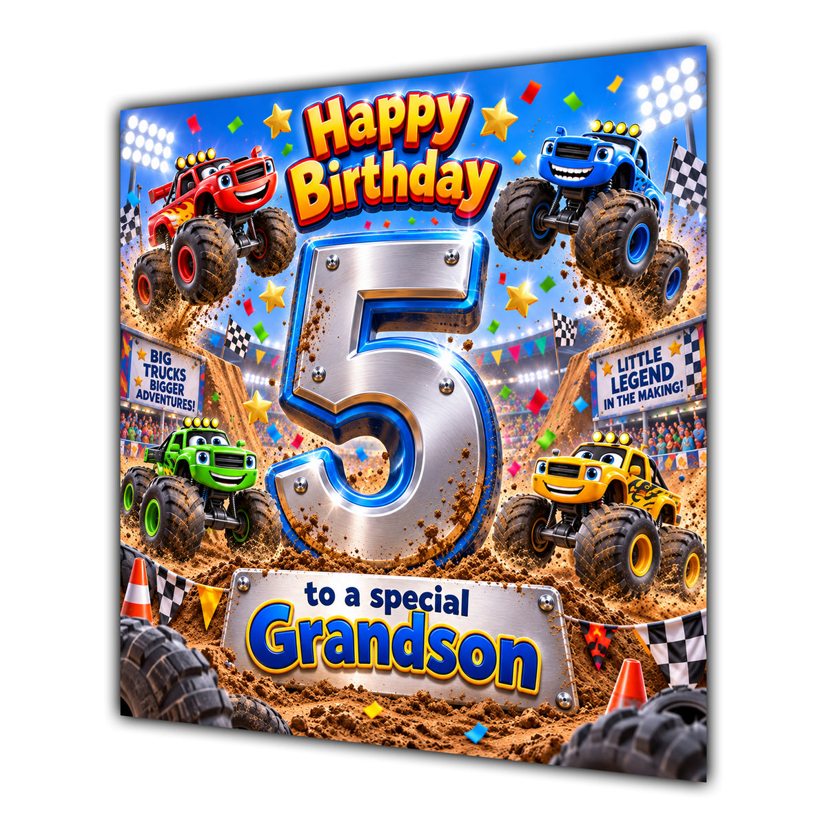 Grandson 5th Birthday Card Monster Trucks