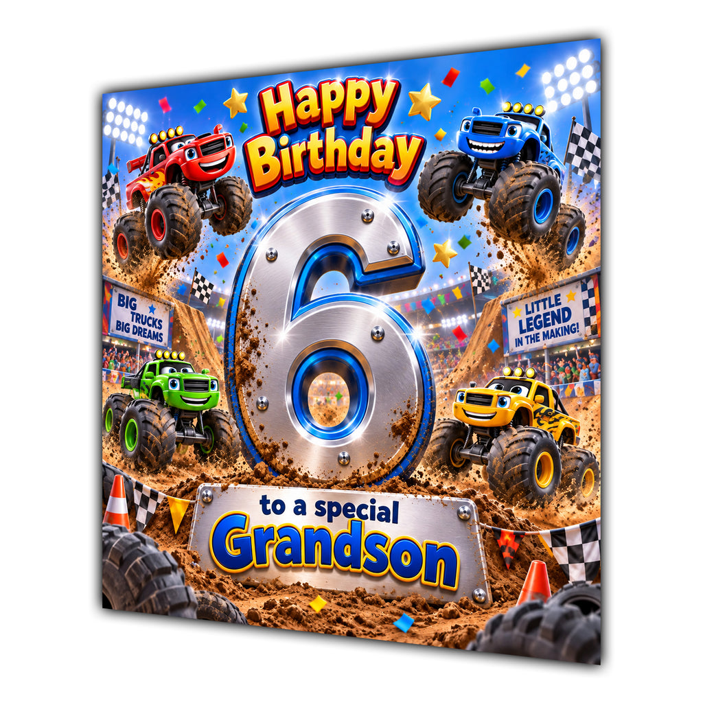 Grandson 6th Birthday Card Monster Trucks