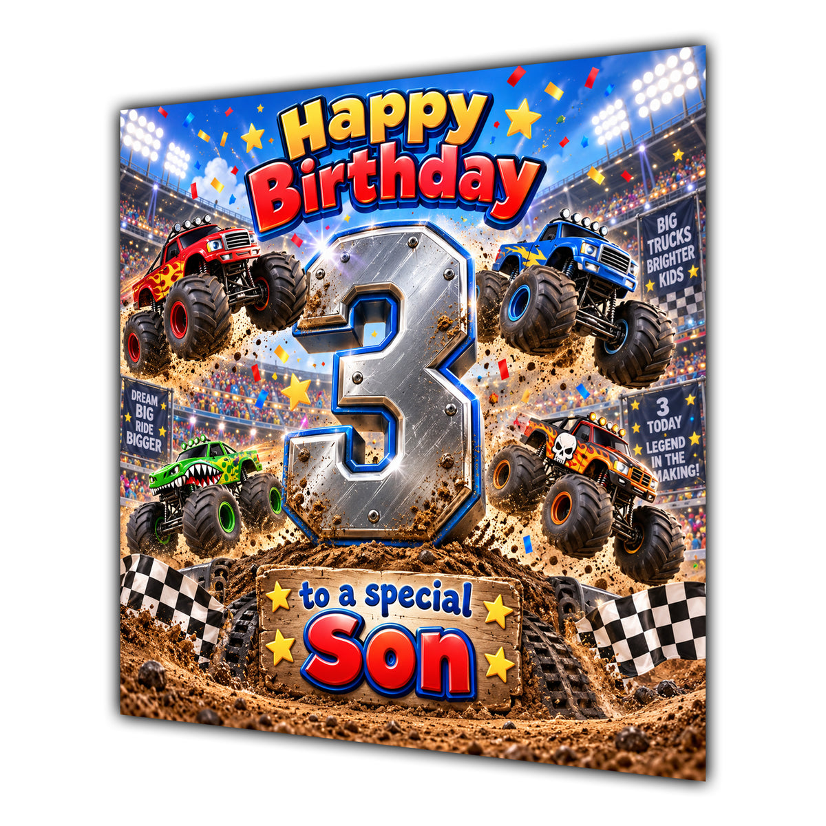 Son 3rd Birthday Card Monster Trucks