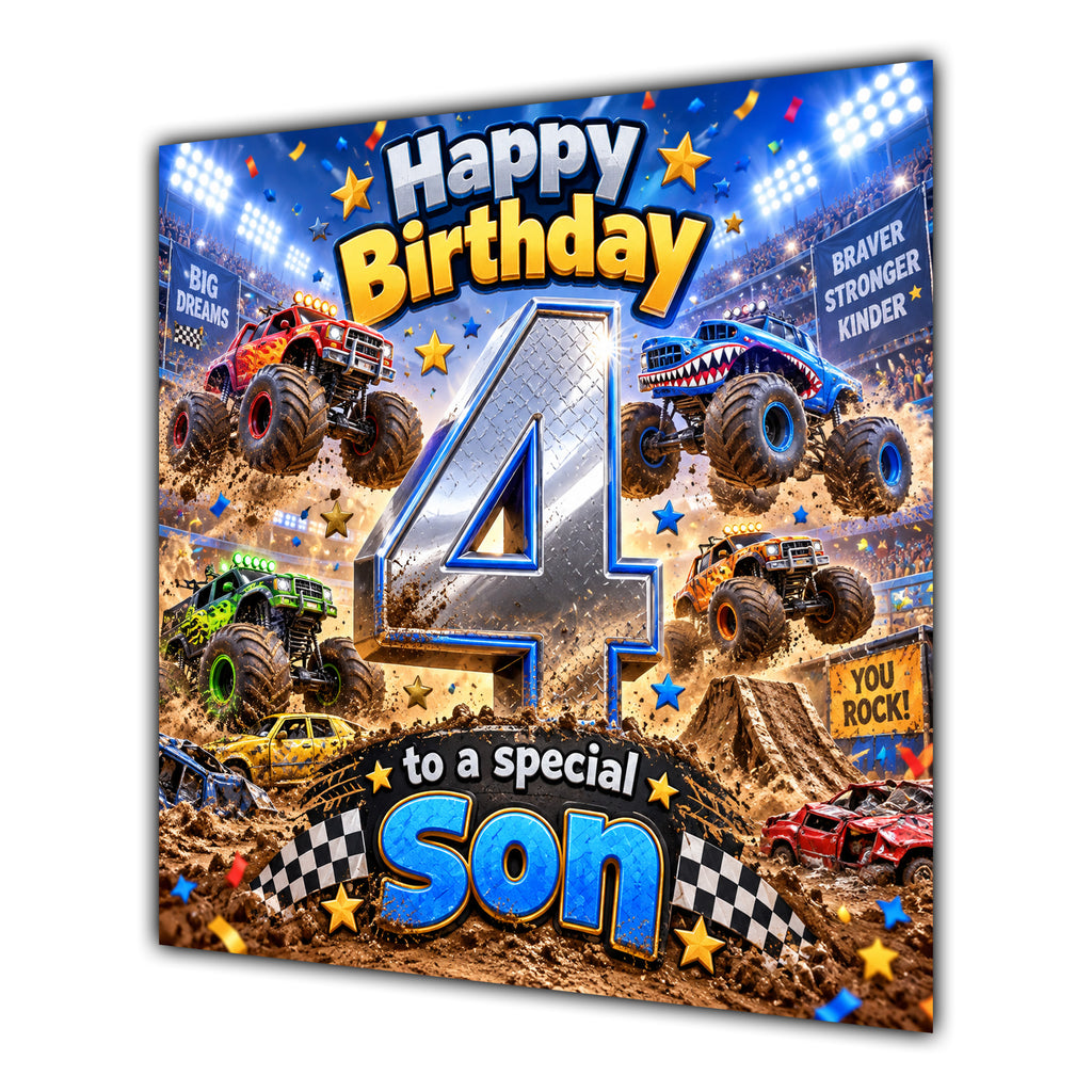Son 4th Birthday Card Monster Trucks