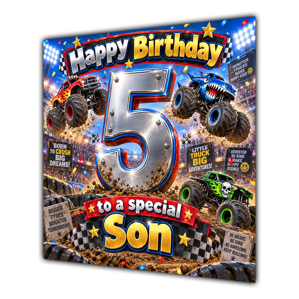 Son 5th Birthday Card Monster Trucks