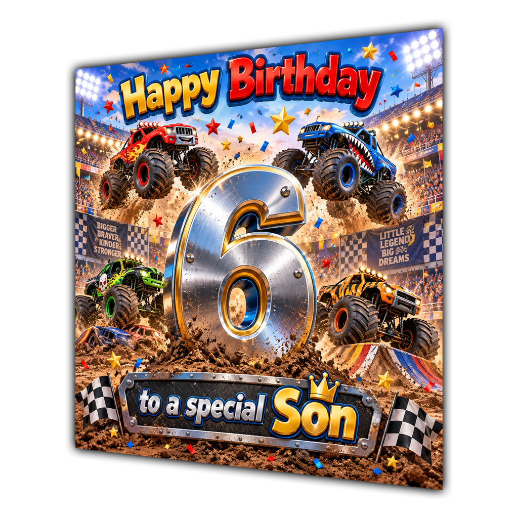 Son 6th Birthday Card Monster Trucks