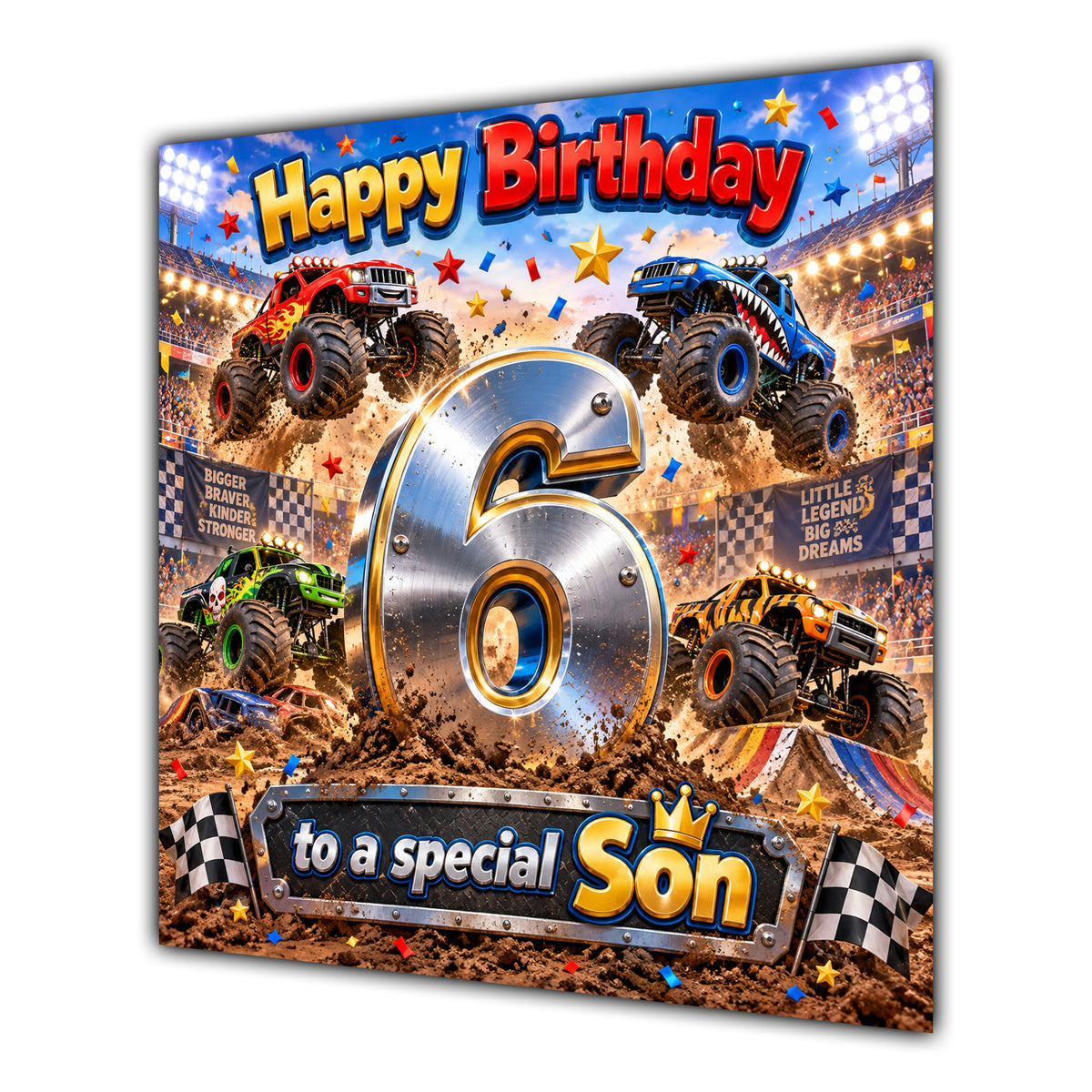 Son 6th Birthday Card Monster Trucks