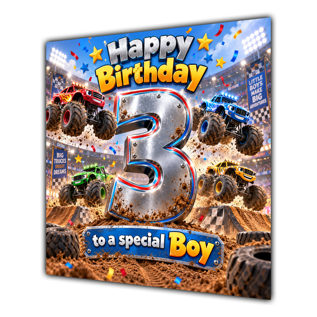 Boy 3rd Birthday Card Monster Trucks