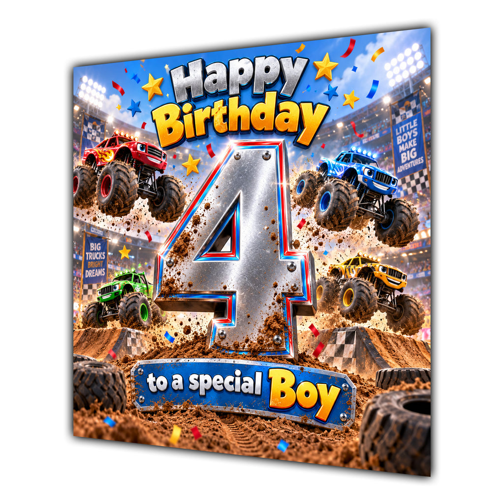 Boy 4th Birthday Card Monster Trucks