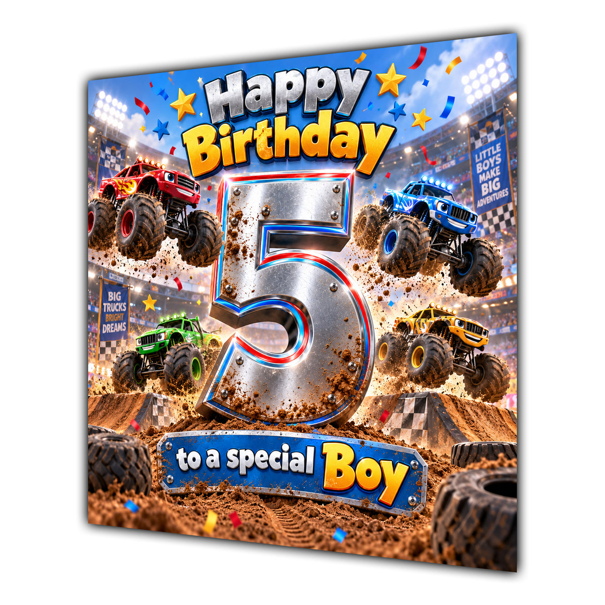 Boy 5th Birthday Card Monster Trucks