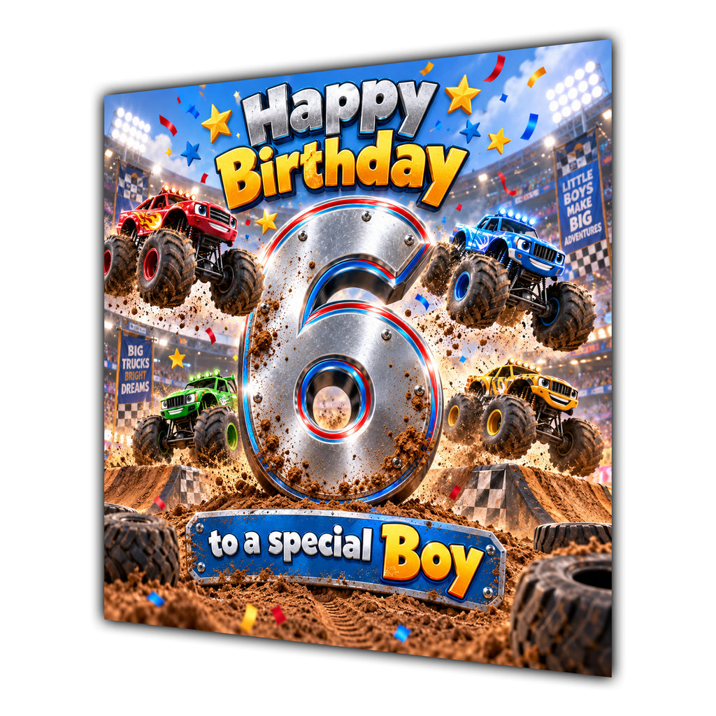 Boy 6th Birthday Card Monster Trucks