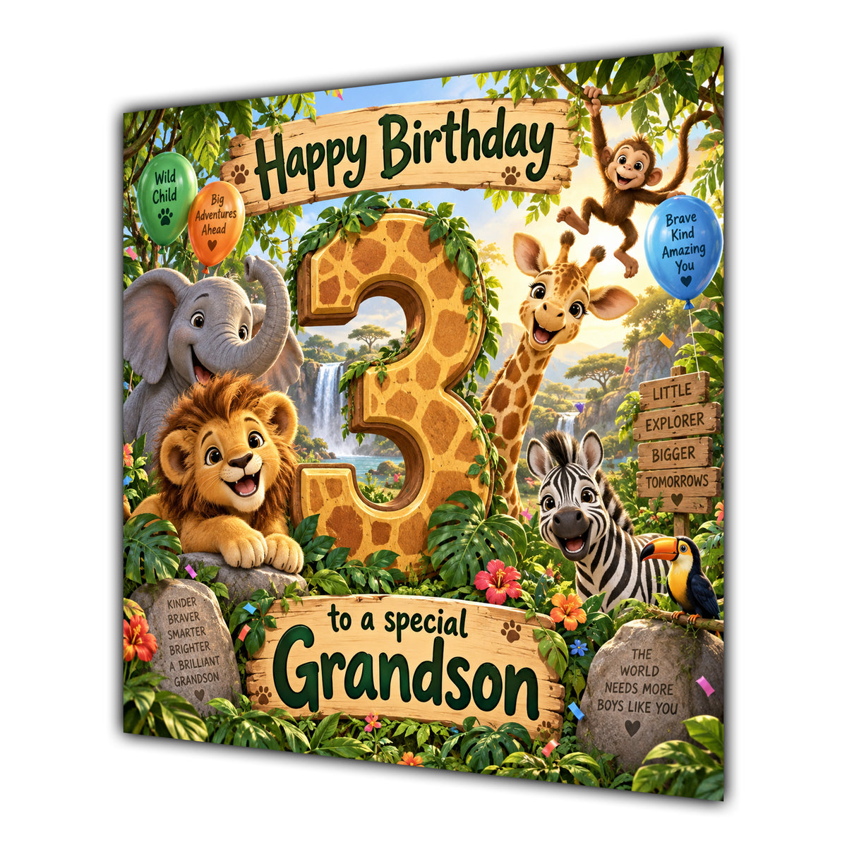 Grandson 3rd Birthday Card Jungle Safari Animals