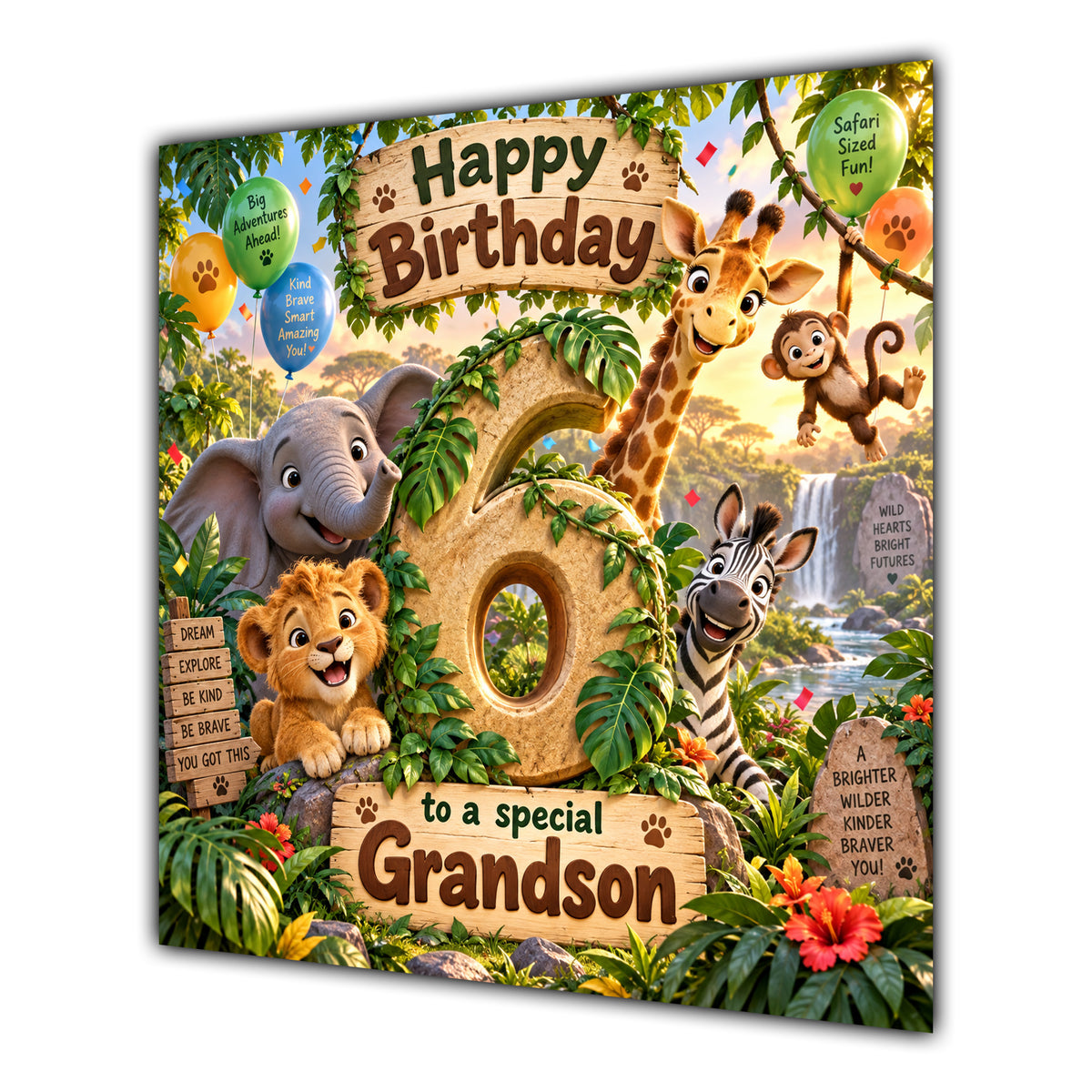 Grandson 6th Birthday Card Jungle Safari Animals