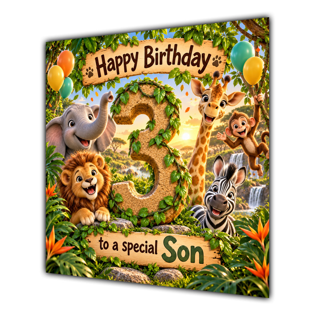 Son 3rd Birthday Card Jungle Safari Animals