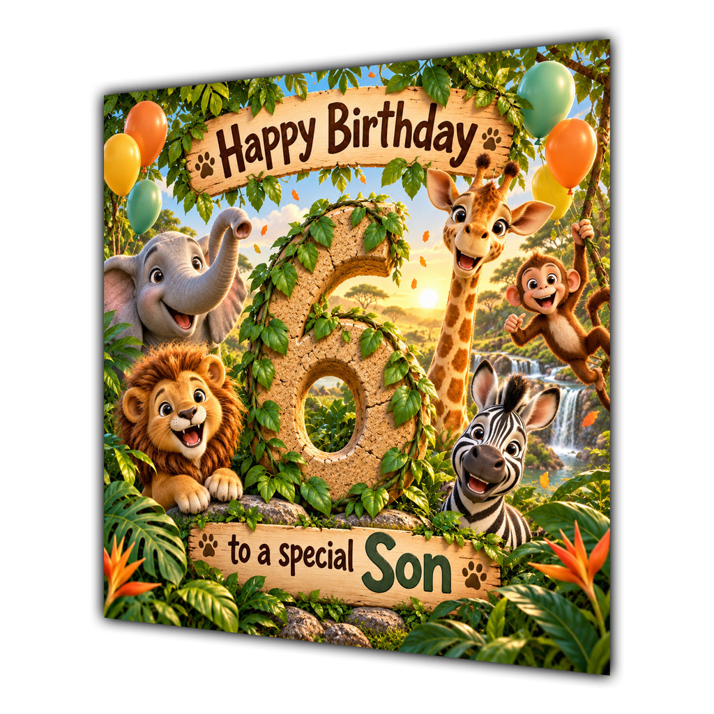 Son 6th Birthday Card Jungle Safari Animals