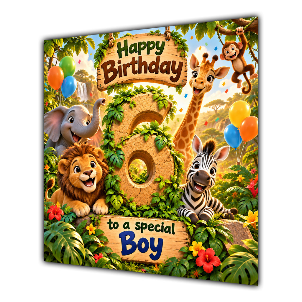 Boy 6th Birthday Card Jungle Safari Animals