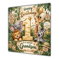 Grandson 1st Birthday Card Green Gold Safari Animals