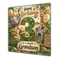 Grandson 3rd Birthday Card Green Gold Safari Animals