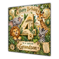 Grandson 4th Birthday Card Green Gold Safari Animals