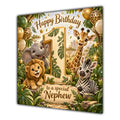 Nephew 1st Birthday Card Green Gold Safari Animals
