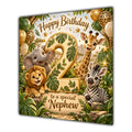 Nephew 2nd Birthday Card Green Gold Safari Animals