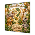 Nephew 3rd Birthday Card Green Gold Safari Animals