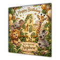 Nephew 4th Birthday Card Green Gold Safari Animals
