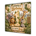 Boy 1st Birthday Card Green Gold Safari Animals