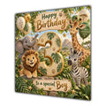 Boy 3rd Birthday Card Green Gold Safari Animals