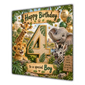 Boy 4th Birthday Card Green Gold Safari Animals