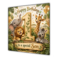 Son 1st Birthday Card Green Gold Safari Animals
