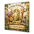Son 2nd Birthday Card Green Gold Safari Animals