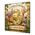 Son 3rd Birthday Card Green Gold Safari Animals