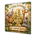 Son 4th Birthday Card Green Gold Safari Animals