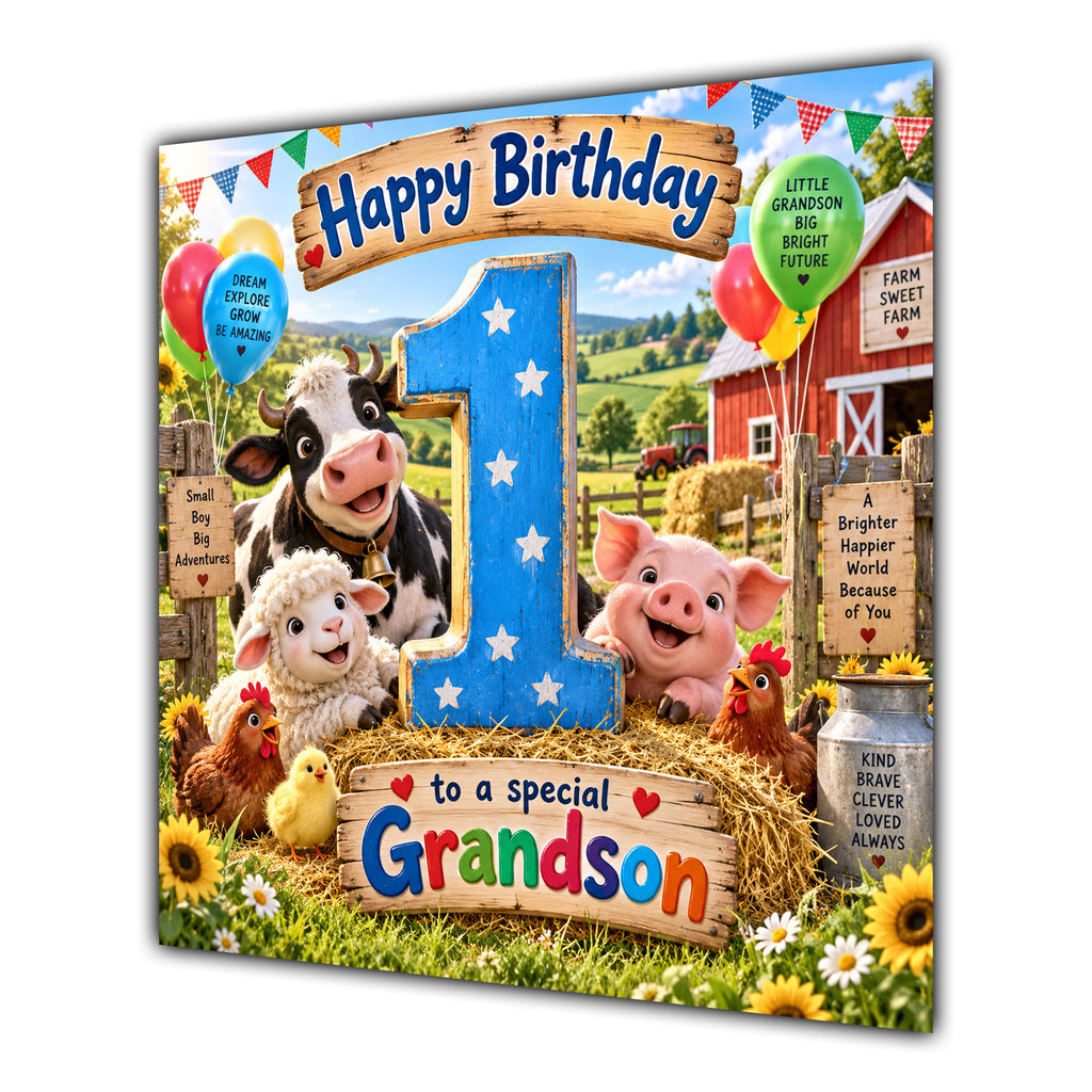 Grandson 1st Birthday Card Farm Animals Barn