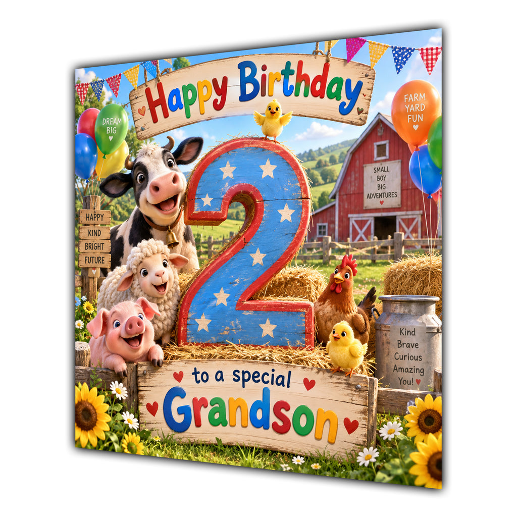 Grandson 2nd Birthday Card Farm Animals Barn