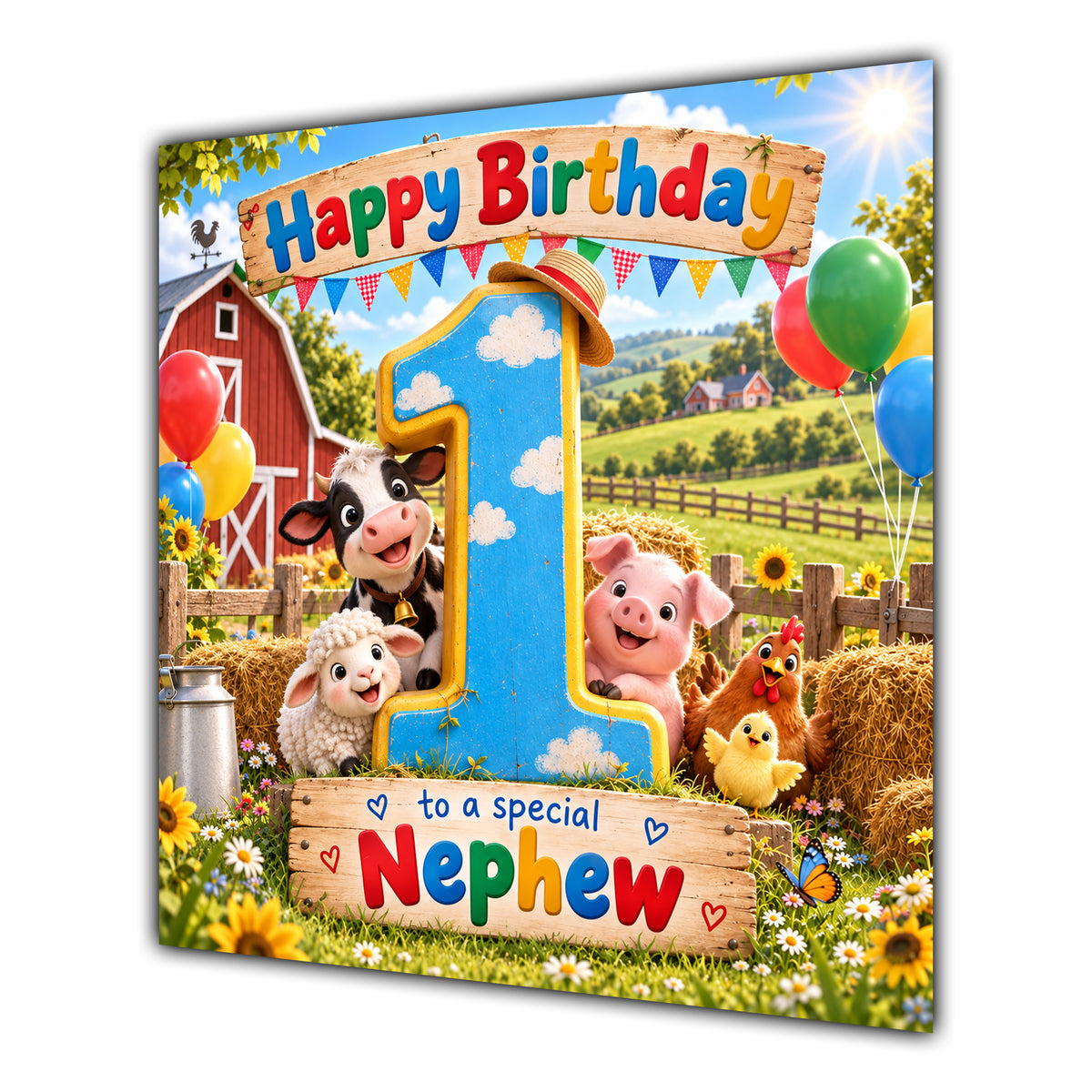 Nephew 1st Birthday Card Farm Animals Barn