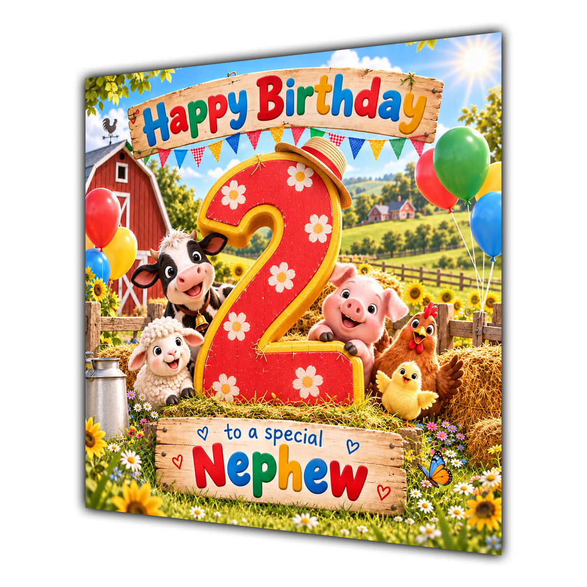 Nephew 2nd Birthday Card Farm Animals Barn
