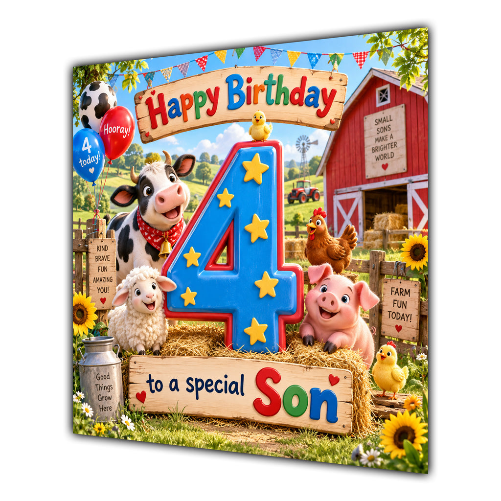 Son 4th Birthday Card Farm Animals Barn