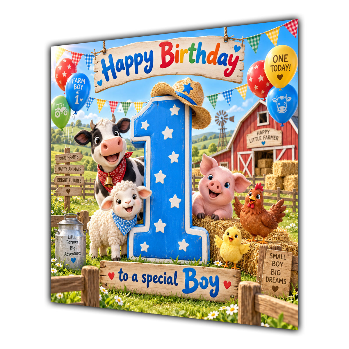 Boy 1st Birthday Card Farm Animals Barn