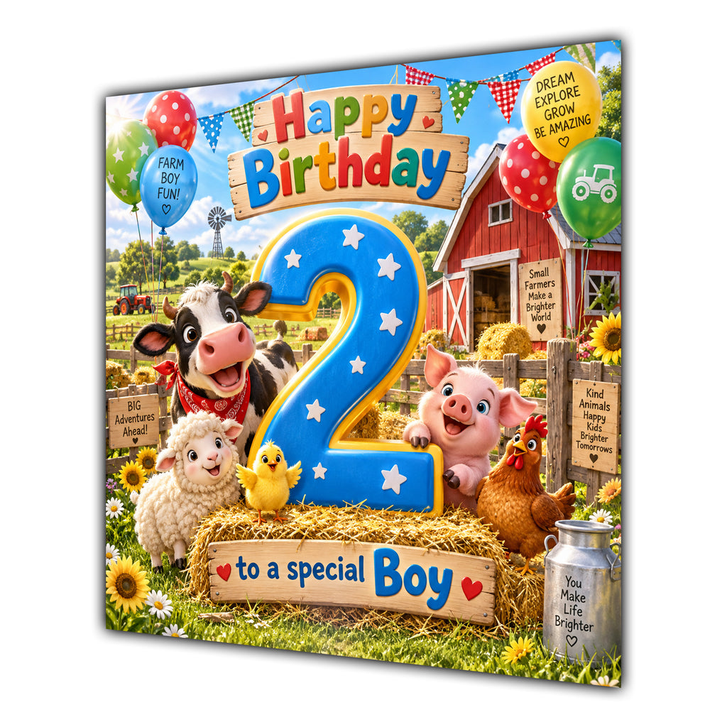 Boy 2nd Birthday Card Farm Animals Barn